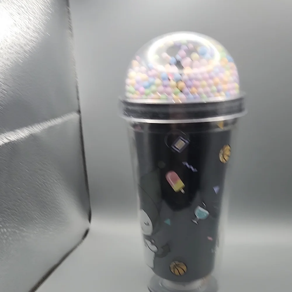 Cute Character Party Cup with Dome Lid - Black and Pink